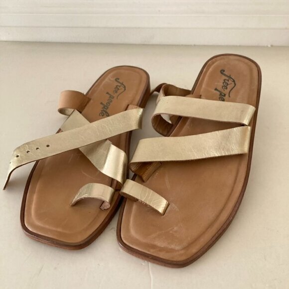 NWOB Free People Romeo Gold Leather Wrap Sandals Sz 37 - Picture 1 of 5